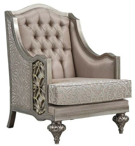 Casa Padrino Luxus Barock Sessel Rosa / Silber - Handgefertigter Barockstil Sessel mit elegantem Muster und dekorativem Kissen - Prunkvolle Barock Wohnzimmer M�bel