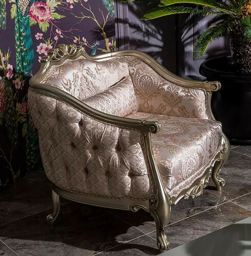 Casa Padrino Luxus Barock Sessel Rosa / Silber 100 x 76 x H. 89 cm - Wohnzimmer Sessel mit elegantem Muster und dekorativem Kissen - Barock M�bel