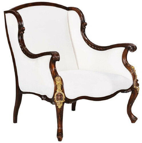 Casa Padrino Luxus Barock Sessel Wei� / Dunkelbraun / Gold - Prunkvoller Wohnzimmer Sessel im Barockstil - Barock Wohnzimmer M�bel - Edel & Prunkvoll