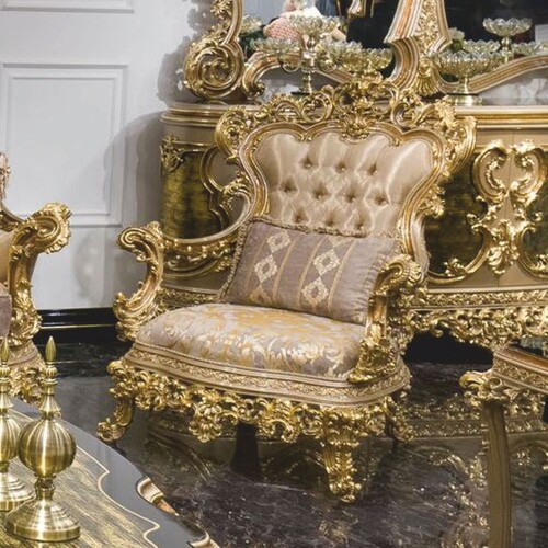 Casa Padrino Luxus Barock Sessel Grau / Gold - Barock Wohnzimmer & Hotel Sessel - Prunkvolle Barock M�bel