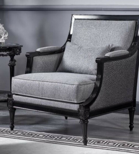 Casa Padrino Luxus Barock Sessel Grau / Schwarz - Prunkvoller Wohnzimmer Sessel - Barockstil Wohnzimmer M�bel - Luxus M�bel im Barockstil - Barock Einrichtung - Edel & Prunkvoll
