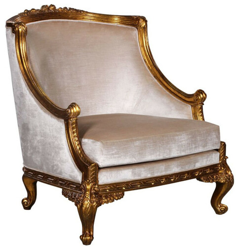 Casa Padrino Luxus Barock Sessel Silber / Gold - Prunkvoller Wohnzimmer Sessel im Barockstil - Barock Wohnzimmer M�bel - Edel & Prunkvoll