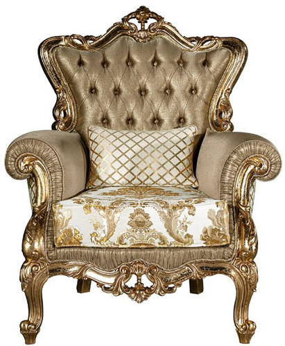 Casa Padrino Luxus Barock Wohnzimmer Sessel mit dekorativem Kissen Gold / Wei� 98 x 90 x H. 117 cm - Prunkvolle Barock M�bel