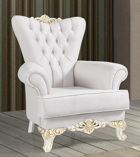 Casa Padrino Barock Sessel Hellgrau / Wei� / Gold 93 x 75 x H. 107 cm - Edler Wohnzimmer Sessel mit Glitzersteinen - Barock M�bel