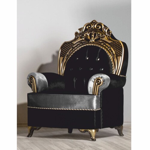 Casa Padrino Luxus Barock Sessel mit Glitzersteinen Schwarz / Silber / Gold - Prunkvolle Barock M�bel