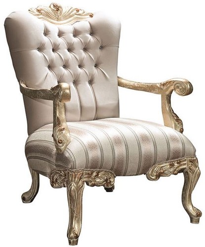 Casa Padrino Luxus Barock Sessel mit Glitzersteinen Beige / Gold 80 x 85 x H. 117 cm - Wohnzimmer M�bel im Barockstil - Edel & Prunkvoll