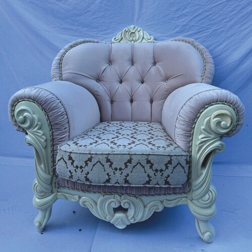 Casa Padrino Luxus Barock Sessel mit Glitzersteinen Rosa / Wei� - Barock M�bel