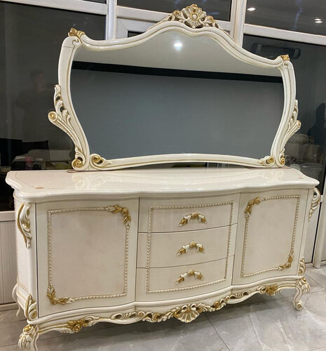 Casa Padrino Luxus Barock Sideboard 220 cm mit Spiegel Creme / Gold