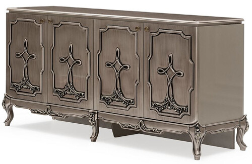 Casa Padrino Luxus Barock Sideboard Silber - Barockstil Massivholz Schrank mit 4 T�ren - Luxus Esszimmer M�bel im Barockstil - Barock Esszimmer M�bel - Barock K�chen M�bel