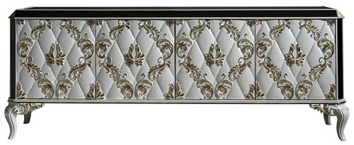Casa Padrino Luxus Barock Sideboard Wei� / Gold / Schwarz - Prunkvoller Massivholz Schrank mit 4 T�ren - Barock M�bel