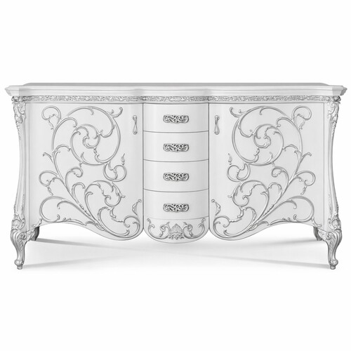 Casa Padrino Luxus Barock Sideboard Wei� / Silber 227 cm - Barock M�bel - Made in Italy