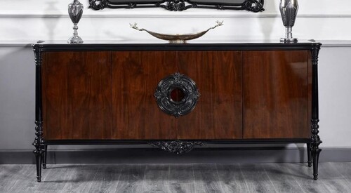 Casa Padrino Luxus Barock Sideboard Schwarz / Dunkelbraun 225 cm - Barock M�bel