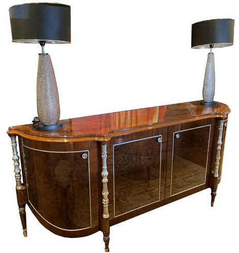 Casa Padrino Luxus Barock Sideboard Braun / Silber 240 x 62 x H. 100 cm - Edler Wohnzimmer Schrank mit 4 T�ren - Barock M�bel