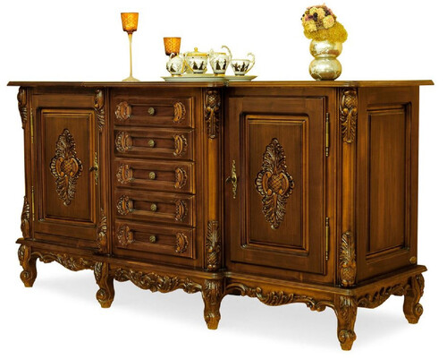 Casa Padrino Luxus Barock Sideboard Braun - Prunkvoller Massivholz Schrank mit 5 Schubladen und 2 T�ren - Luxus M�bel im Barockstil - Barock M�bel - Edel & Prunkvoll
