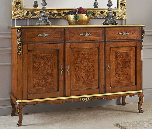 Casa Padrino Luxus Barock Mahagoni Sideboard Braun / Gold - Edler Massivholz Schrank mit 3 Schubladen und 3 T�ren - Barock M�bel - Luxus Qualit�t - Made in Italy