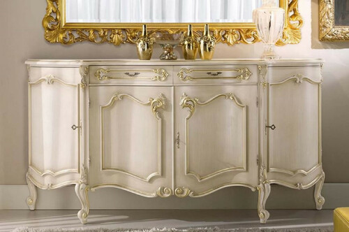 Casa Padrino Luxus Barock Sideboard Cremefarben / Gold - Edler Massivholz Schrank mit 4 T�ren und 2 Schubladen - Barock M�bel - Luxus Qualit�t - Made in Italy