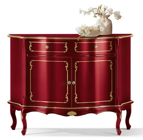 Casa Padrino Luxus Barock Sideboard Bordeauxrot / Gold - Prunkvoller Massivholz Schrank mit 2 T�ren und Schublade - Barock Wohnzimmer & Hotel M�bel - Luxus Qualit�t - Made in Italy
