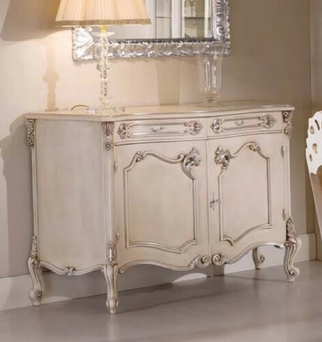 Casa Padrino Luxus Barock Sideboard Cremefarben / Silber - Prunkvoller Massivholz Schrank mit 2 T�ren und 2 Schubladen - Barock M�bel - Luxus Qualit�t - Made in Italy
