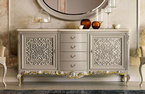 Casa Padrino Luxus Barock Sideboard Grau / Braun / Creme / Gold - Handgefertigter Massivholz Schrank - Luxus M�bel M�bel im Barockstil - Barock M�bel - Luxus Qualit�t - Made in Italy