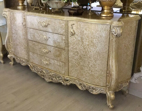 Casa Padrino Luxus Barock Sideboard Antik Gold 220 x 55 x H. 110 cm - Massivholz Schrank mit 2 T�ren und 4 Schubladen - Edel & Prunkvoll
