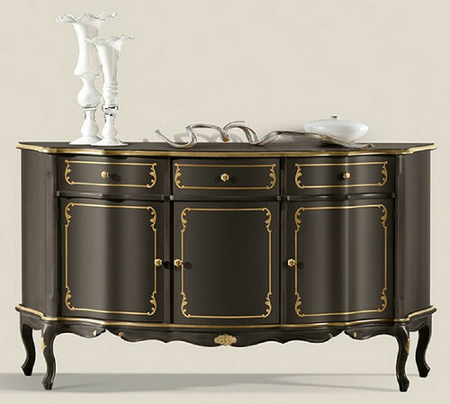 Casa Padrino Luxus Barock Sideboard Schwarz / Gold - Prunkvoller Massivholz Schrank mit 3 T�ren und 3 Schubladen - Barock Wohnzimmer & Hotel M�bel - Luxus Qualit�t - Made in Italy