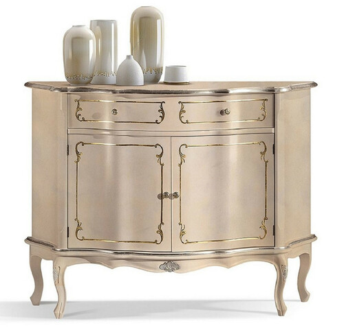 Casa Padrino Luxus Barock Sideboard Beige / Silber / Gold - Prunkvoller Massivholz Schrank mit 2 T�ren und Schublade - Barock Wohnzimmer & Hotel M�bel - Luxus Qualit�t - Made in Italy