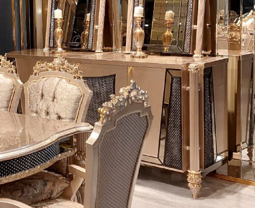 Casa Padrino Luxus Barock Sideboard Grau / Schwarz / Gold - Barockstil Massivholz Schrank mit 4 T�ren - Luxus Esszimmer M�bel im Barockstil - Barock Esszimmer M�bel - Barock K�chen M�bel