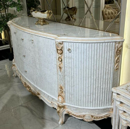 Casa Padrino Luxus Barock Sideboard Wei� / Gold - Prunkvoller Massivholz Schrank mit 4 T�ren und 3 Schubladen - Barock M�bel - Edel & Prunkvoll