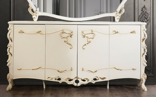 Casa Padrino Luxus Barock Sideboard Wei� / Gold - Barockstil Massivholz Schrank mit 4 T�ren - Luxus Esszimmer M�bel im Barockstil - Barock Esszimmer M�bel - Barock K�chen M�bel