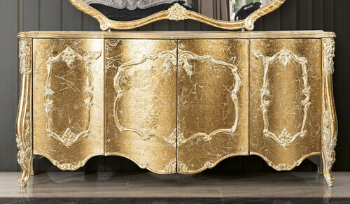 Casa Padrino Luxus Barock Sideboard Antik Gold - Barockstil Massivholz Schrank mit 4 T�ren - Luxus Esszimmer M�bel im Barockstil - Barock Esszimmer M�bel - Barock K�chen M�bel
