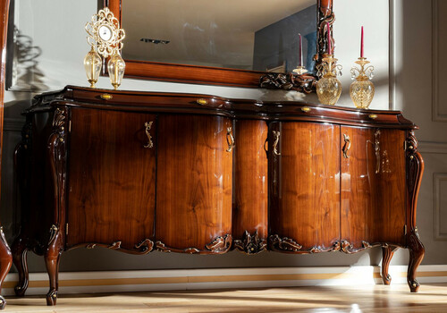 Casa Padrino Luxus Barock Sideboard mit 4 T�ren Dunkelbraun / Gold - Prunkvoller Massivholz Schrank - Barock M�bel - Edel & Prunkvoll