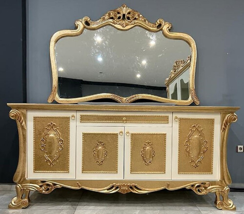 Casa Padrino Luxus Barock Sideboard mit Spiegel Wei / Gold - Luxus Mbel Mbel im Barockstil - Barock Mbel - Barock Einrichtung - Edel & Prunkvoll