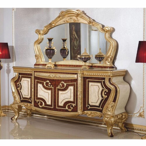 Casa Padrino Luxus Barock Sideboard mit Spiegel Wei� / Braun / Gold - Barockstil M�bel