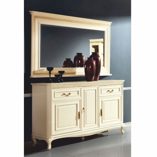 Casa Padrino Luxus Barock Sideboard mit Spiegel Creme / Gold - Barockstil Esszimmer M�bel