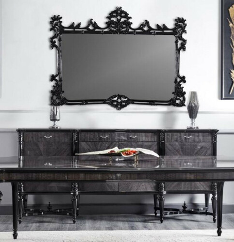 Casa Padrino Luxus Barock Sideboard mit Spiegel Grau / Schwarz - Luxus M�bel M�bel im Barockstil - Barock M�bel - Barock Einrichtung - Edel & Prunkvoll