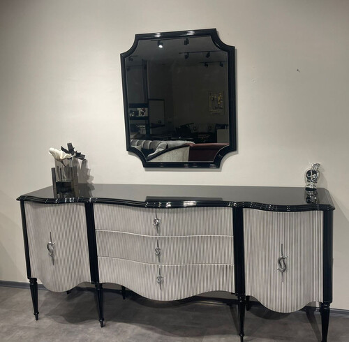 Casa Padrino Luxus Barock Sideboard mit Spiegel Schwarz / Grau / Silber - Luxus M�bel M�bel im Barockstil - Barock M�bel - Barock Einrichtung - Edel & Prunkvoll