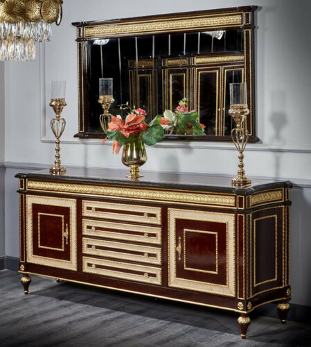 Casa Padrino Luxus Barock Sideboard mit Spiegel Dunkelbraun / Gold - Luxus M�bel M�bel im Barockstil - Barock M�bel - Barock Einrichtung - Edel & Prunkvoll