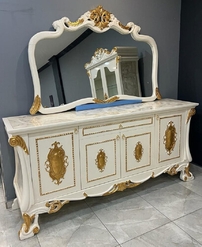 Casa Padrino Luxus Barock Sideboard 225 cm mit Spiegel Wei� / Gold