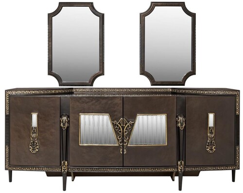Casa Padrino Luxus Barock Sideboard und 2 Spiegel Dunkelbraun / Gold - Barock Mbel