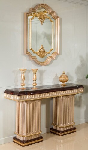 Casa Padrino Luxus Barock Konsole mit Wandspiegel Dunkelbraun / Grau / Gold - Barock Mbel