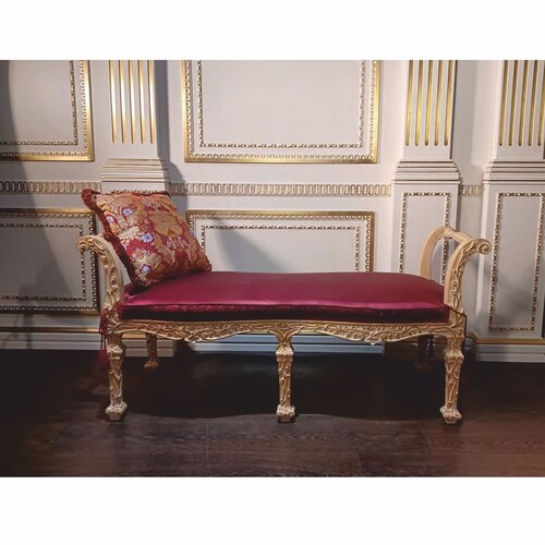 Casa Padrino Luxus Barock Sitzbank Bordeauxrot / Naturfarben 145 cm - Barock M�bel - Made in Italy