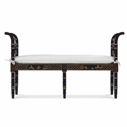 Casa Padrino Luxus Barock Sitzbank im chinesischen Stil Schwarz / Gold / Wei� 135 cm - Barock M�bel