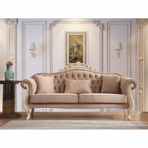 Casa Padrino Luxus Barock Wohnzimmer Sofa Hellbraun / Wei� / Gold 210 cm - Barockstil M�bel