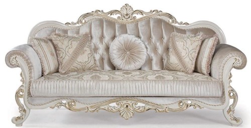 Casa Padrino Luxus Barock Sofa Mehrfarbig / Wei� / Gold 227 x 90 x H. 118 cm - Wohnzimmer Sofa mit dekorativen Kissen - Wohnzimmerm�bel im Barockstil