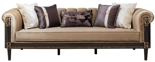 Casa Padrino Luxus Barock Sofa Hellbraun / Dunkelbraun / Gold 235 cm - Barock M�bel