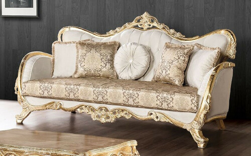 Casa Padrino Luxus Barock Sofa Wei� / Mehrfarbig / Antik Gold - Prunkvolles Wohnzimmer Sofa mit elegantem Muster - Barock Wohnzimmer M�bel - Edel & Prunkvoll