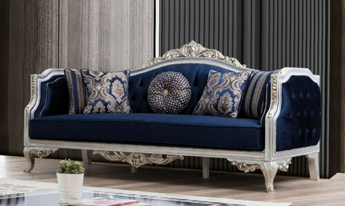 Casa Padrino Luxus Barock Sofa Blau / Silber / Gold 228 x 90 x H. 110 cm - Wohnzimmer Sofa im Barockstil - Barock M�bel - Edel & Prunkvoll
