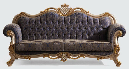 Casa Padrino Luxus Barock Sofa Blau / Silber / Gold 230 x 85 x H. 120 cm - Prunkvolles Wohnzimmer Sofa mit elegantem Muster - M�bel im Barockstil
