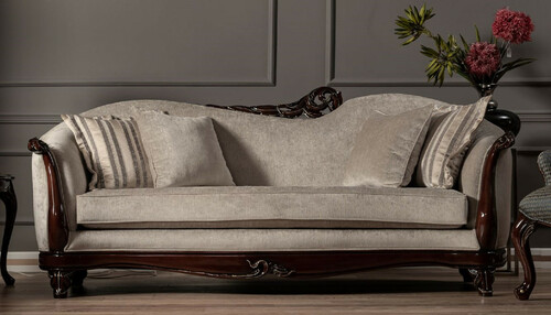 Casa Padrino Luxus Barock Sofa Beige / Dunkelbraun / Gold - Handgefertigtes Wohnzimmer Sofa im Barockstil - Barock Wohnzimmer M�bel