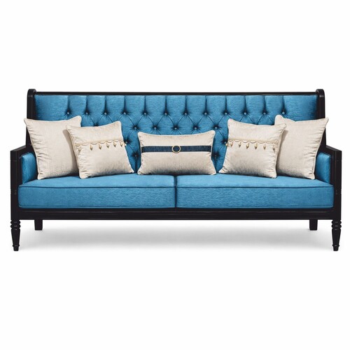 Casa Padrino Luxus Barock Sofa Blau / Schwarz 230 cm - Barockstil Wohnzimmer M�bel